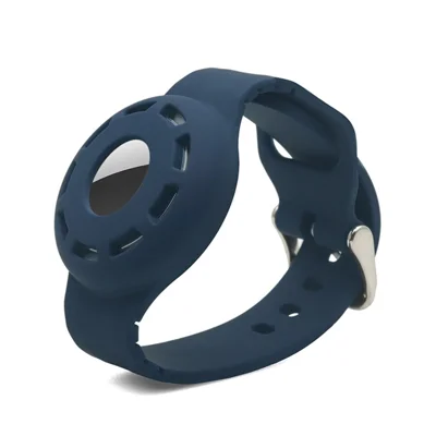 Watch Band Design Anti-Lost Protective Cover Case Kids Silicone Wrist Strap for Apple AirTag Tracker - Midnight Blue
