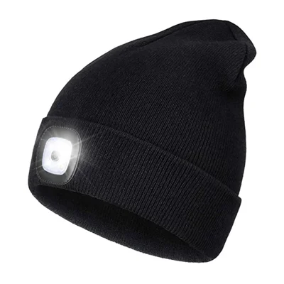 Berretto da Esterno Unisex USB Ricaricabile 4 LED Caldi Cappello Lavorato a Maglia per l'Inverno per Escursionismo, Pesca, Ciclismo - Nero