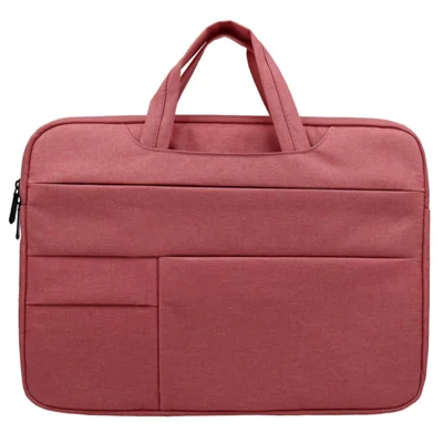 QY-C015 15 inch Laptop Storage Bag Large Multifunction Simple Style Notebook Computer Sleeve Handbag with Hiding Handle Strap Design - Pink