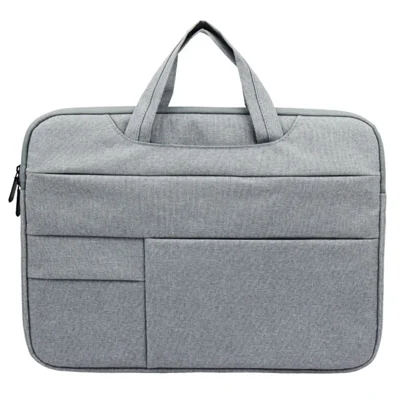 QY-C015 13 inch Laptop Carrying Case Business Style Notebook Computer Handbag with Hiding Handle Strap - Grey