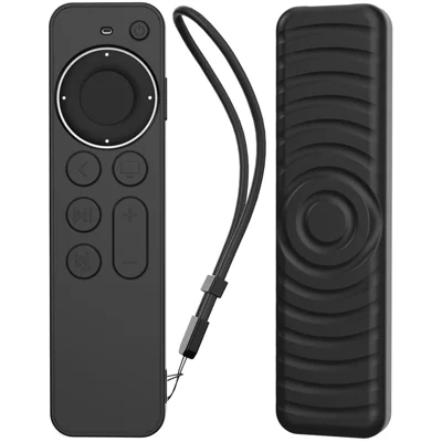 AHASTYLE PT167 لجهاز التحكم عن بعد Apple TV غطاء واقي سيليكون مقاوم للسقوط مع حبل تعليق - أسود