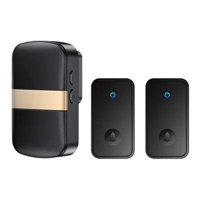 CACAZI FA96 Wireless Doorbell 60 Chime 5 Levels Adjustable Self-powered Alarm System, 2 Transmitters+1 Receiver - Black / US Plug