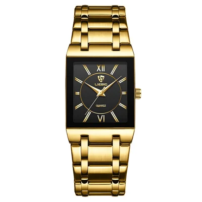 LIEBIG L1029 For Couple Square Dial Analogue Quartz Wrist Watch with Stainless Steel Strap - Black Dial+Gold Strap / Men