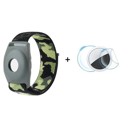 TPU-hölje med nylonrem för Apple AirTag Bluetooth-kompatibel spårare med krok- och loopslutning, handledsband med framsida och baksida filmset, barnmodell - grön kamouflage