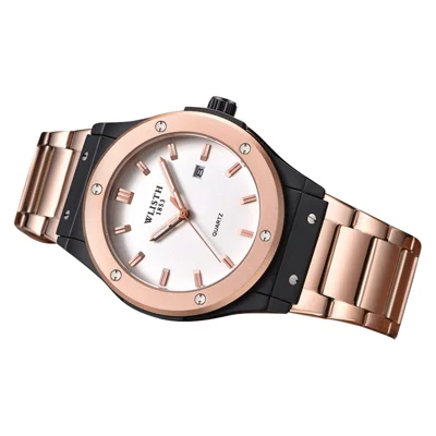 WLISTH S939 Sports Quartz Watch Luminous Daily Life Waterproof Wrist Bracelet Watch with Calendar Display - Rose Gold Steel Strap