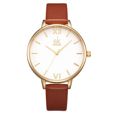 SK Fashionable Women's Quartz Watch with Precise Time Display for Teen Girls Daily Use - Brown