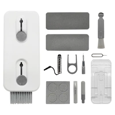 12-in-1 Keyboard Cleaning Kit for Laptops Computer Camera Lens Phone Screen Cleaner Brush Set - White+Grey