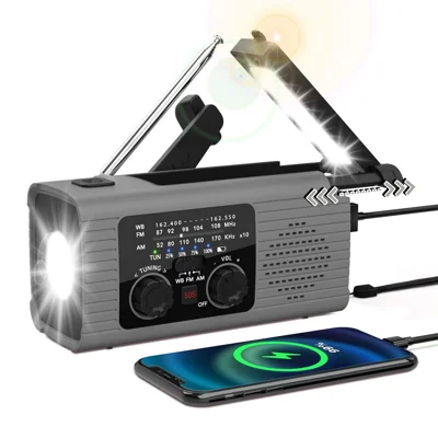YX318 AM / FM / NOAA Weather Radio Portable 2000mAh Solar Hand Crank Power Bank with Flashlight - Grey