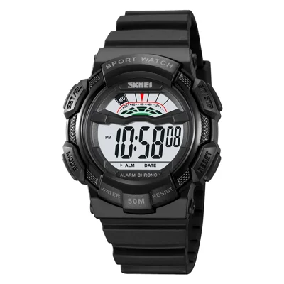 SKMEI 2153 50m Waterproof Wrist Watch TPU Strap EL Backlight Electronic Watch - Black / White Dial