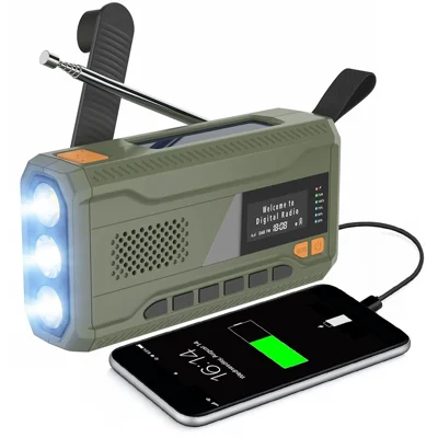 WR-6D DAB / FM Noodradio Handbediende Zonne-energie Radio Bluetooth Speaker met 4500mAh Powerbank SOS Alarm