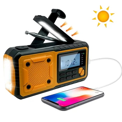 376 Radio d'urgence météo Radio AM / FM à main avec batterie externe de 4000 mAh, lampe de poche et alarme SOS (version UE)