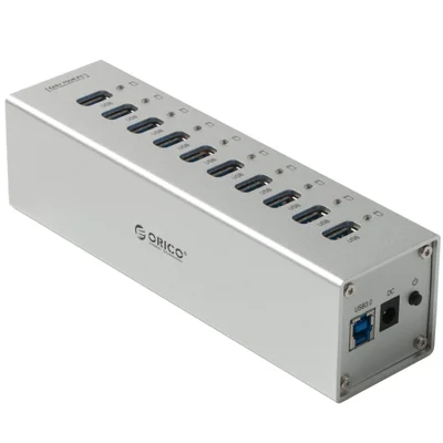 ORICO Aluminum Alloy 10-Port USB3.0 HUB with Power Adapter & Cable (A3H10) - Silver Color