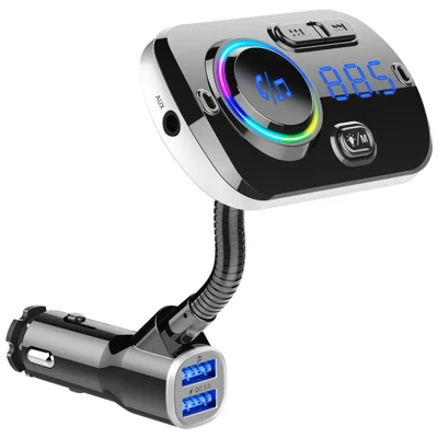 Lecteur MP3 pour voiture Bluetooth, transmetteur FM, chargeur rapide, double USB, lumière d'ambiance respirante - Noir
