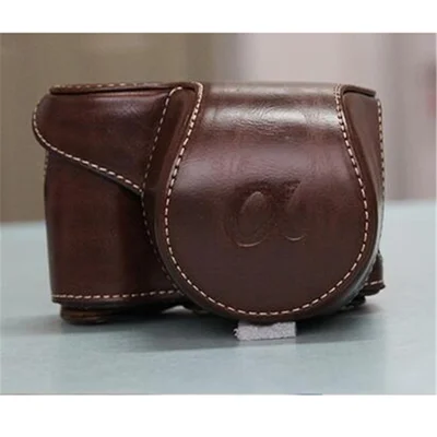 Crazy Horse Full Body Leather Protective Case Camera Accessory for Sony Alpha A6300/A6000 - Coffee