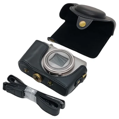PU Leather Camera Protective Case Pouch with Shoulder Strap for Sony HX60/HX50/HX30 - Black