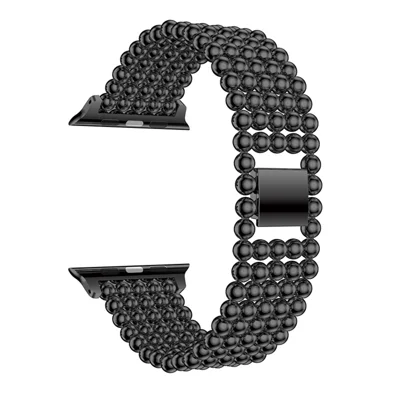 Solid Zinc Alloy Beads Link Chain Watch Band for Apple Watch Series 12 11 10 42mm / 9 8 7 41mm / SE3 SE2 SE 6 5 4 40mm / 3 2 1 38mm - Black