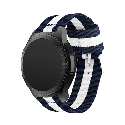 Bande de montre de remplacement en nylon tissé de 22 mm réglable pour Samsung Gear S3 Frontier / Classic - Bleu foncé / Blanc