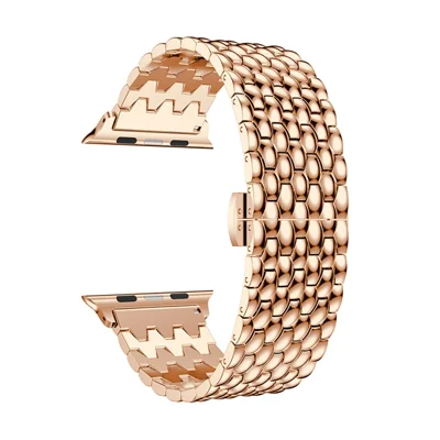 Für Apple Watch Series 11 10 42 mm / 9 8 7 41 mm / SE3 SE2 SE 6 5 4 40 mm / 3 2 1 38 mm 316L Edelstahl Smartwatch-Armband mit Schmetterlingsverschluss – Roségoldfarben