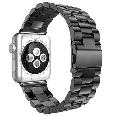 Luxury Three Beads Stainless Steel Watch Strap for Apple Watch Ultra 4 3 2 1 49mm / Series 12 11 10 46mm / 9 8 7 45mm / SE3 SE2 SE 6 5 4 44mm / 3 2 1 42mm - Black