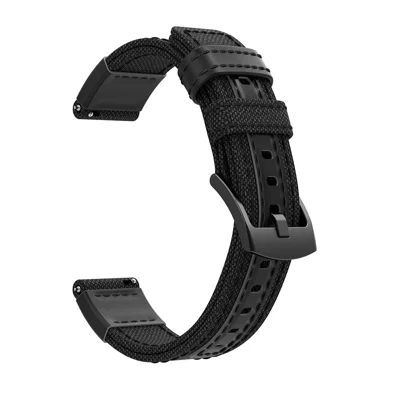 Pour Samsung Gear S3 Classic/S3 Frontier/Galaxy Watch 46mm, bracelet de montre en toile + cuir véritable, bracelet de sport en nylon - Noir