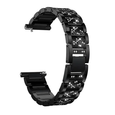 22mm Universal Strass Decor Metal Watch Bande De Montre Pour Huawei Watch GT / Samsung Gear S3 Classic / S3 Frontier - Noir