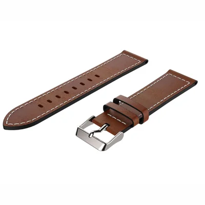 For Huawei Watch GT/Samsung Gear S3 Classic/S3 Frontier 22mm Genuine Leather Smart Watch Strap Replacement Band with White Stitch - Light Brown