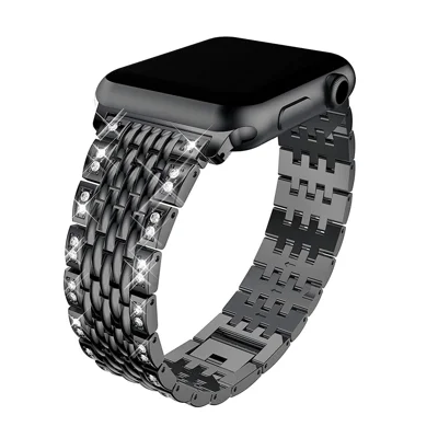 Rhinestone Decor Metal Smart Watch Strap for Apple Watch Series 12 11 10 42mm / 9 8 7 41mm / SE3 SE2 SE 6 5 4 40mm / 3 2 1 38mm - Black