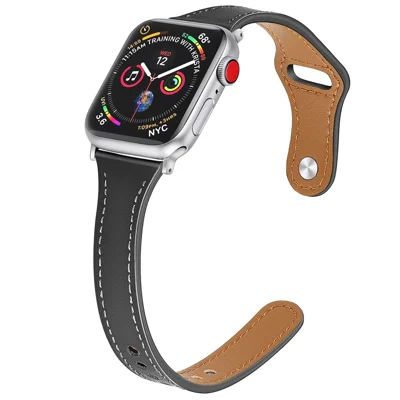 Genuine Leather Smart Watchband for Apple Watch Ultra 4 3 2 1 49mm / Series 12 11 10 46mm / 9 8 7 45mm / SE3 SE2 SE 6 5 4 44mm / 3 2 1 42mm - Black