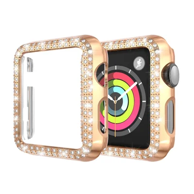 Dual-row Rhinestone Decor Smart Watch PC Protective Case for Apple Watch Series 3/2/1 38mm - Rose Gold