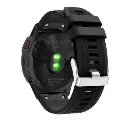For Garmin Fenix 6 Silicone Sport Watch Band 22mm Adjustable Wrist Strap with Silver Buckle - Black