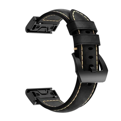For Garmin Fenix 5X Genuine Cow Leather Watch Band Adjustable Wrist Strap Replacement - Black