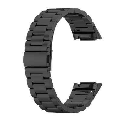Bracelet de rechange élégant en acier inoxydable avec 3 perles pour montre connectée Fitbit Charge 6 / 5 - Noir