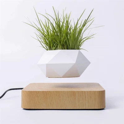 Magnetic Suspension Flower Pot Micro Landscape Gardening Levitating Air Bonsai Pot - Light Brown/EU Plug