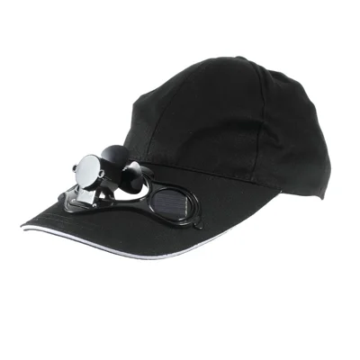 Solar Energy Powered Mini Fan Mounted Golf / Baseball Sports Hat - Black