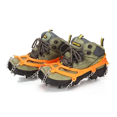 8-Spike Anti-Slip Silicone Steel Shoe Crampons Traction Cleats for Walking on Snow and Ice - Orange