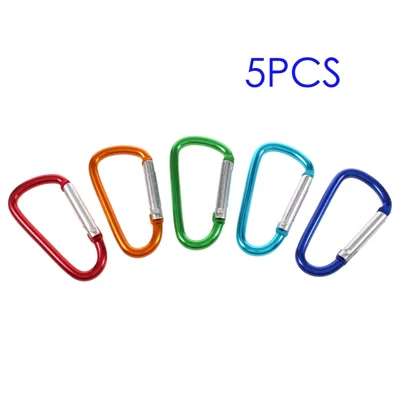 5Pcs/Set D Shape Spring-loaded Gate Aluminum Alloy Carabiner for Camping Hiking Traveling (Mixed Color)
