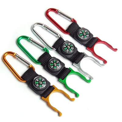 Outdoor Camping Sports Water Bottle Holder Carabiner Hook Buckle with Compass