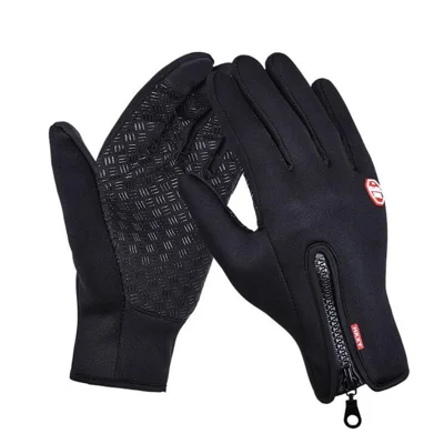 1 Pair Windproof Touch Screen Gloves with Non-Slip Grip and Warm Lining for Skiing Cycling - Black / S