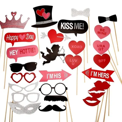 Kit de 27 piezas de accesorios para photocall, bigotes, corazones, coronas, manualidades, ideal como regalo para boda, cumpleaños, Navidad