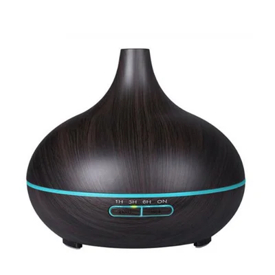 7-Color LED Light Essential Oil Mist Diffuser 300ml Wood Grain Aromatherapy Air Humidifier - Black / EU Plug