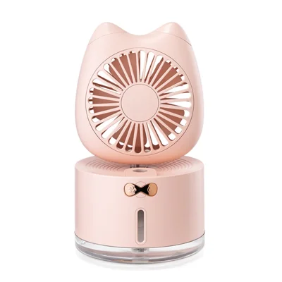 USB 3-in-1 Multi-function Colorful Night Light Desktop Humidifier Cooling Fan - Pink