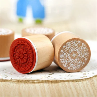 6Pcs/Set Round Retro Wood Seals Stamps Lace Pattern Design