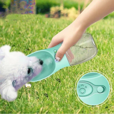 Botella de agua para alimentación de mascotas de 350 ml, a prueba de fugas, para viajes al aire libre, bebedero de agua para perros: azul