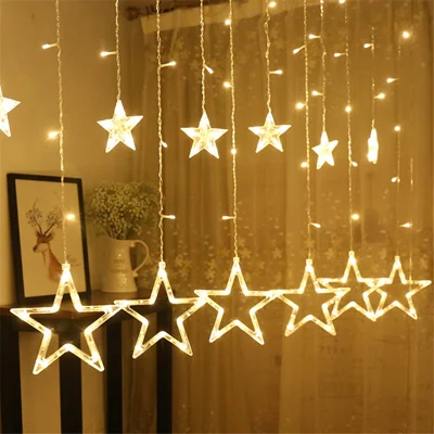 Curtain Light 12 Stars 138 Leds Drop Fairy String Light Waterproof Indoor Outdoor 8 Modes Decorative Lamp - Warm White Light