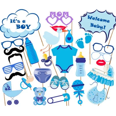 27PCS Photo Booth Props Feeding Bottle Mustache Glasses DIY Kit for Baby Birthday Party - Blue