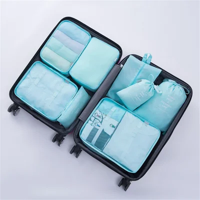 8PCS/Set Travel Luggage Packing Cubes Storage Bags Packing Organizer Bags - Baby Blue