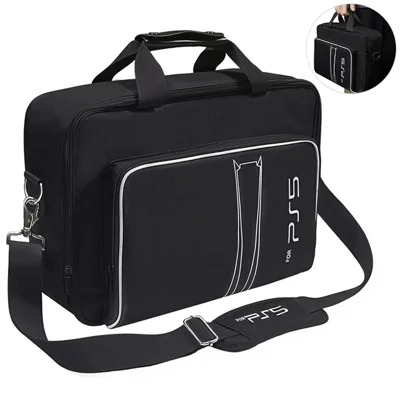 For Sony PlayStation 5 Portable Travel Storage Bag Game Console Accessories Handbag Crossbody Bag - Black / White