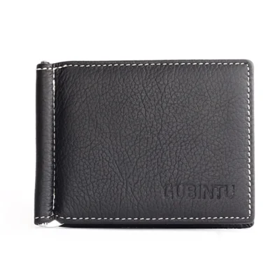 GUBINTU 6018 Men's Bi-fold Top Layer Genuine Leather Purse Short Wallet - Black