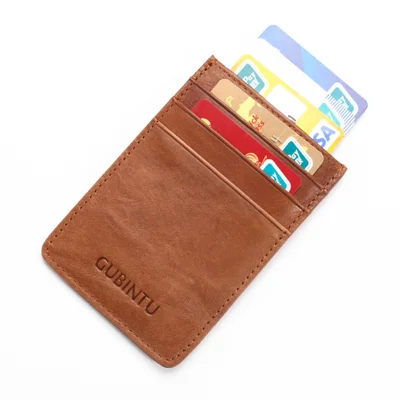 GUBINTU G111 Anti-theft RFID Protected Genuine Leather Credit Card ID Case Money Pocket Holder - Brown