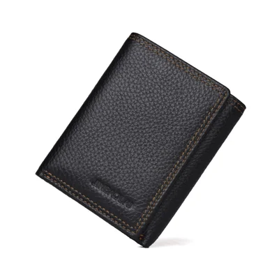 Anti-magnetic Anti-theft Swiping Multi-card Three-fold Cowhide Leather Men's Wallet - Black